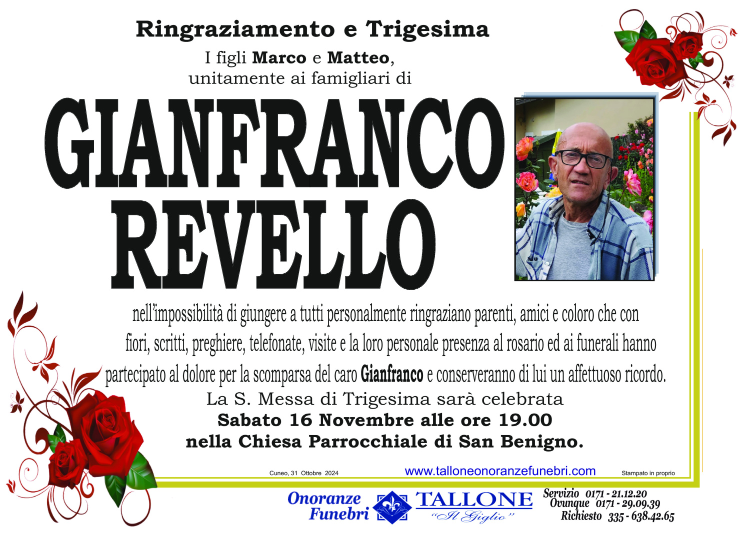 <br />
<b>Warning</b>:  Undefined variable $info in <b>/home/tallone/public_html/ringraziamenti.php</b> on line <b>68</b><br />
Gianfranco Revello
